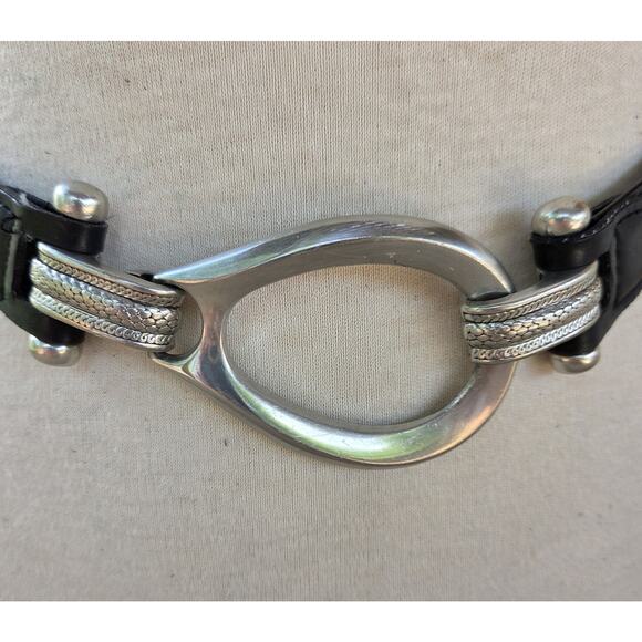 Y2K Black Leather Slide Belt Sculptural Silver Buckle Size Small main image 8